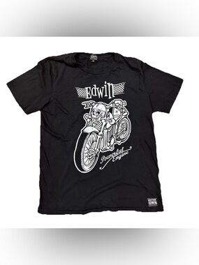 Edwin Tokyo Japan T-Shirt Shirt Size Small Black Short Sleeve Skull Biker